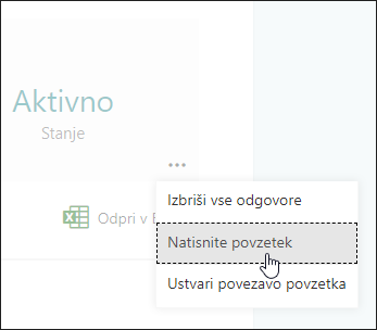 Možnost tiskanja povzetka v obrazcih Microsoft Forms