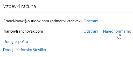 Posnetek zaslona gumba »Naredi primarno«