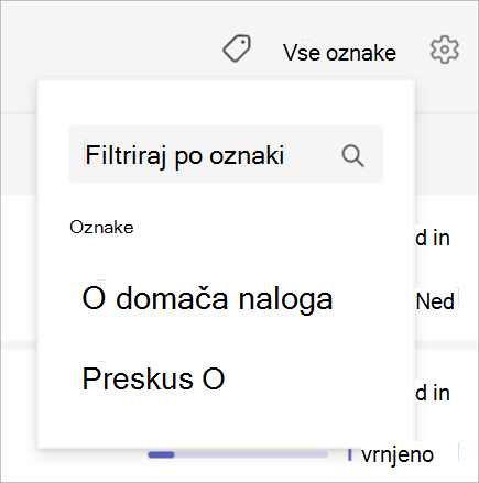 Prikaže se spustni seznam, ki se prikaže, ko izberete »vse oznake« 2 možnosti oznake.