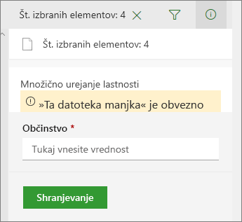 Seznam podrobnosti z datotekami, ki potrebujejo pozornost