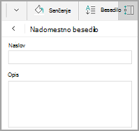 Nadomestno besedilo v tabeli Windows Mobile