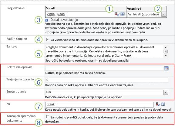 Druga stran obrazca povezave z oštevilčenimi oblački