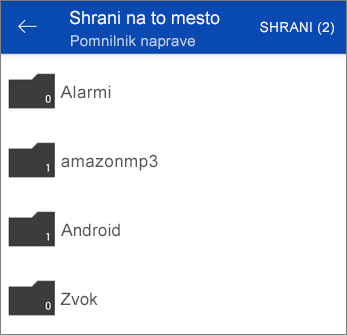 Shrani datoteke iz storitve OneDrive