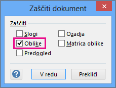 Oblike, izbrane v »Zaščiti dokumenta«, v programu Visio 2016