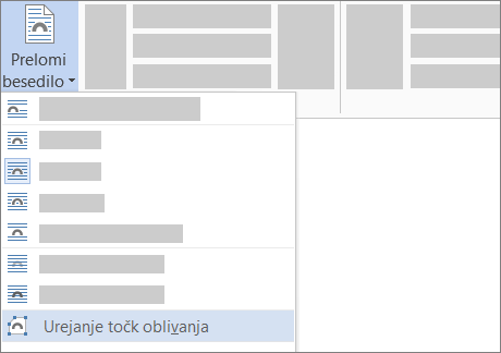 Možnost »Uredi točke oblivanja« za oblivanje besedila na traku