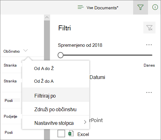 Kliknite» filtriranje «, da odprete podokno» filtriranje «