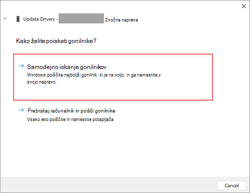 Poiščite zvočne gonilnike v Windows 11 nastavitve.