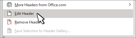 Edit header selected on Header dialog