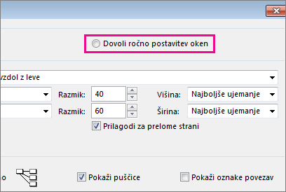 Kliknite "»Dovoli ročno postavitev polj«", če želite ročno prestaviti opravilo.