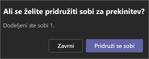 Povabilo za pridružitev sobi za ločene sestanke.