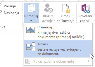 Ukaz »Združi« v meniju »Primerjaj«