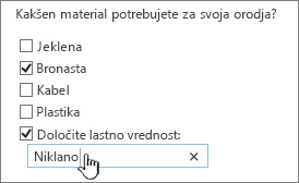 Vprašanju v anketi z določite lastne vrednosti