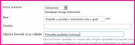 Uporabniki lahko dodajo ključne besede v pogovorno okno lastnosti dokumenta