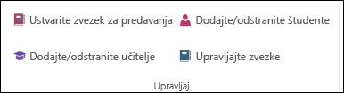 Posnetek zaslona možnosti za upravljanje delovnega zvezka programa OneNote