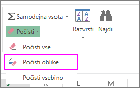 za odstranjevanje oblik izberite gumb za čiščenje oblik