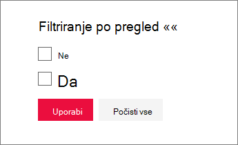 Izberite vrednost ali vrednosti, po katerih želite filtrirati.