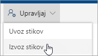 V orodni vrstici izberite »Upravljaj« in nato »Uvozi stike«