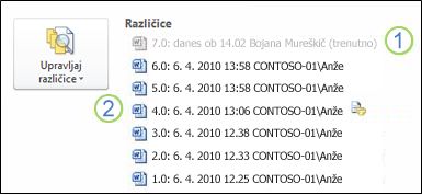 Zgodovina različic v pogledu »Backstage« dokumenta programa Microsoft Word