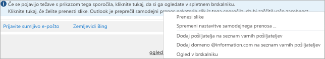 Zastavice in opomniki za prejemnike so podani v vrstici z informacijami sporočila.