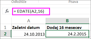 uporaba formulo EDATE za dodajanje mesecev v datum