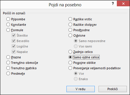 Pogovorno okno »Pojdi na posebno«