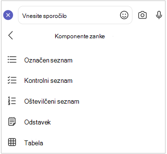 Meni za prenosne komponente zanke