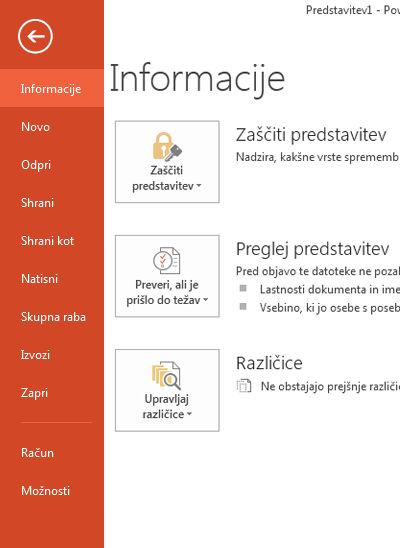 Možnost »Nova stran« na zavihku »Datoteka«