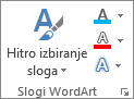 Skupina slogov WordArt, kjer so prikazane le ikone