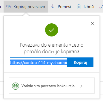 Kopiranje povezave v OneDrive za podjetja