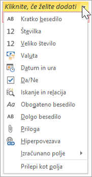 Dodajte nov stolpec tabele in vnesite »Lookup and Relationship« (Iskanje in relacija).