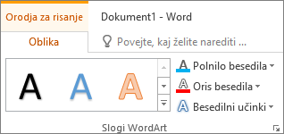 Skupina »Slogi WordArt«