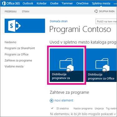 Ploščica »Porazdeli programe za SharePoint« na mestu kataloga programov