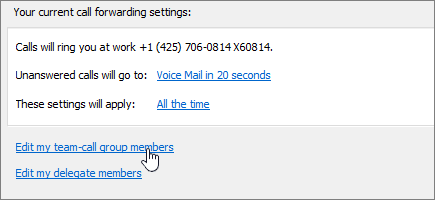 Call Forwarding Menu Team Call Link