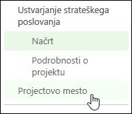 Projectovo mesto v vrstici za hitri zagon.