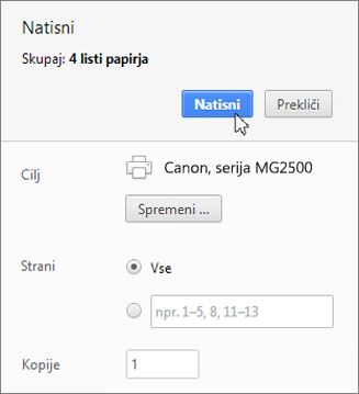 Kliknite »Natisni«