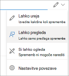 Hitra dovoljenja v pogovornem oknu »Skupna raba« v storitvi OneDrive