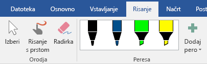 Peresa in označevalniki na zavihku »Risanje« v sistemu Office 2019