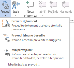 Orodja za prevajanje, ki so na voljo v Officeovih programih