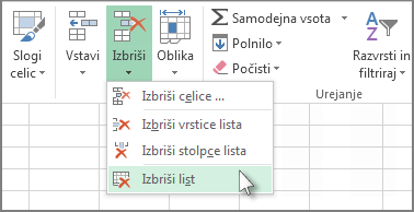 Kliknite puščico pod možnostjo »Izbriši« in nato »Izbriši list«