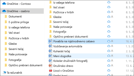 Posnetek zaslona prikazuje osebno mapo v storitvi OneDrive v Raziskovalcu.