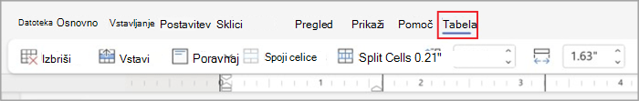 Table tabs in simplified ribbon