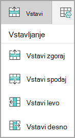 Vstavljanje vrstic ali stolpcev