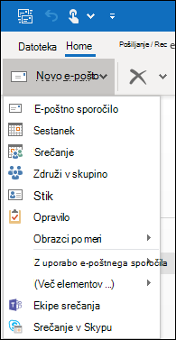 Skrite ukaze lahko poiščete tako, da kliknete puščico dropdow.