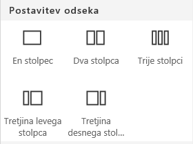 Posnetek zaslona menija s postavitvijo odseka v SharePointu.