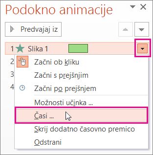 Nastavljanje časa animacijskega učinka