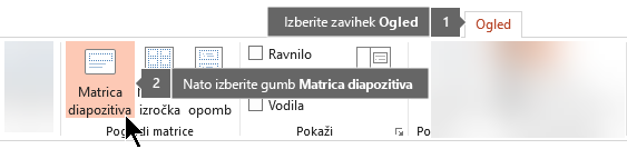 Uporabite zavihek »Pogled« v PowerPointu, da preklopite na »Pogled matrice diapozitiva«