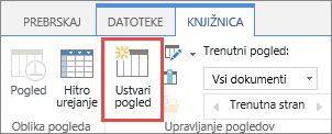 Gumb za ustvarjanje SharePointove knjižnice na traku.