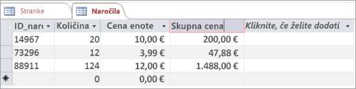 Poimenovanje polja v Accessovi tabeli