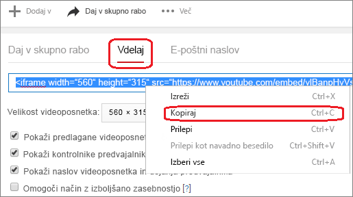 Kopiranje vdelane kode iFrame
