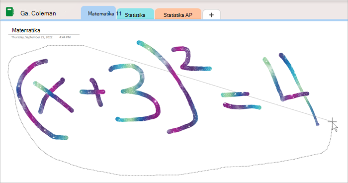 screenshot showing the use of the lasso select tool to circle a handwritten equation